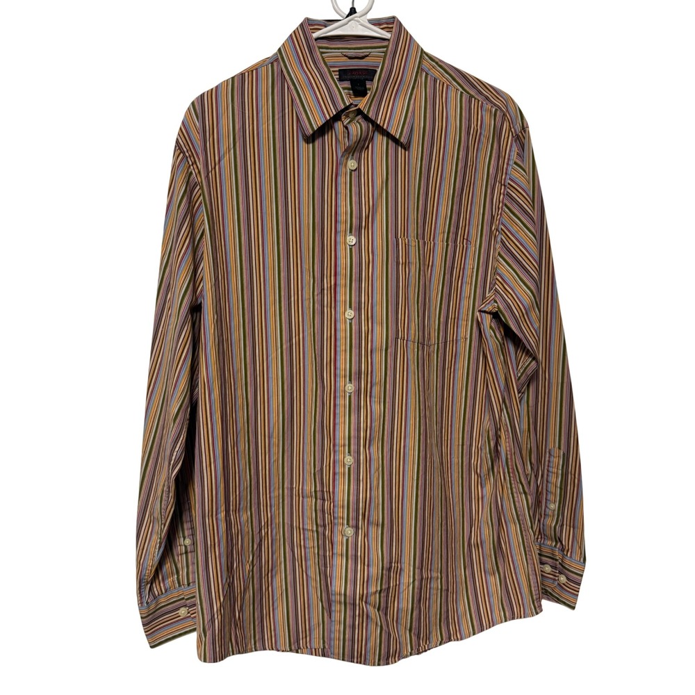 Express Men Premium Woven Dress Shirt L Multicolor Vertical Stripe Vtg Cotton